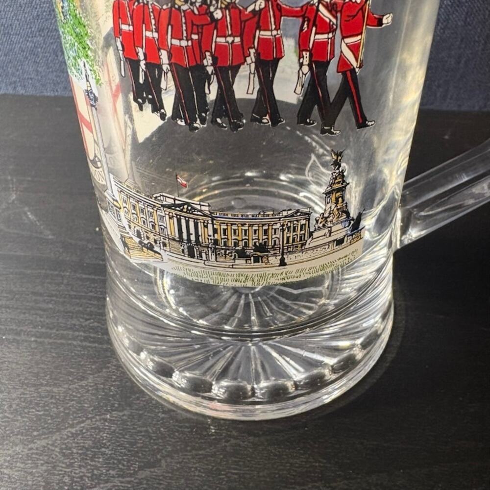 Clear Glass Gold-Rimmed Beer Stein Pint London British Scenes Heavy Bottom - Picture 8 of 10
